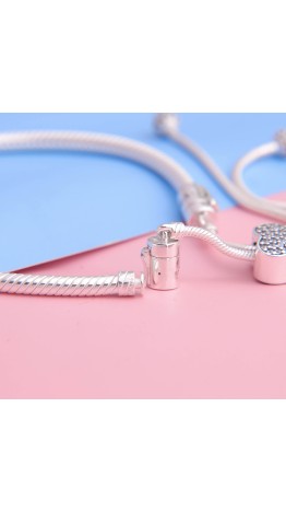 Pulseira Ajustável Coração  cravejada Prata 925
